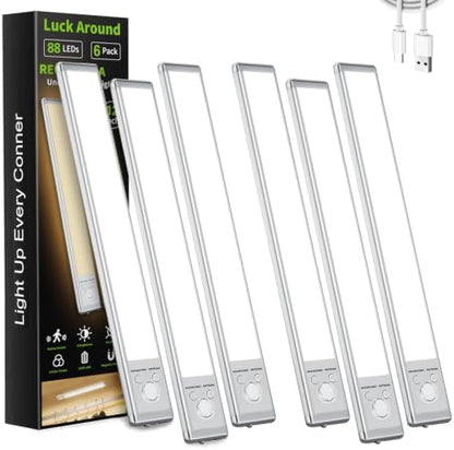 6 Pack Under Cabinet Lighting, 12in Rechargeable Motion Sensor Light Indoor