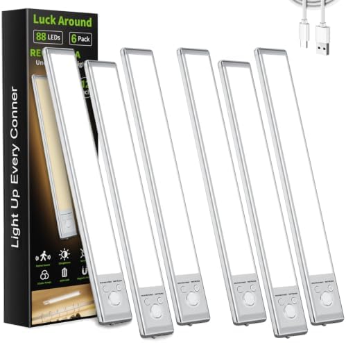 6 Pack Under Cabinet Lighting, 12in Rechargeable Motion Sensor Light Indoor