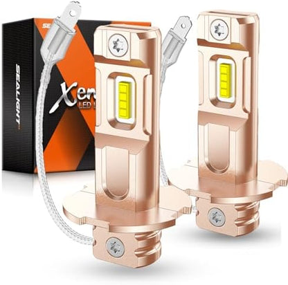 SEALIGHT H3 LED Fog Light Bulb, Upgrade 14000LM 600% Super Brighter 1:1 Mini Size Plug-n-Play, Super Heat Dissipation Performance, H3ll H3 Led Bulb Fog Lights for Car, Truck, SUV, Pack of 2