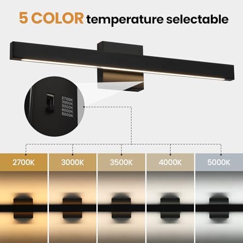 Modern Bathroom Vanity Light 24 Inch Black Bathroom Lighting Fixtures Over Mirror 20W 5CCT Dimmable LED Vanity Lights Bar for Bathroom Mirror Restroom Bedroom