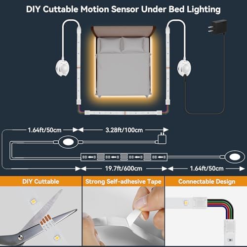 Dual Motion Sensor LED Light Strip Indoor 19.7ft Warm White Night Lighting