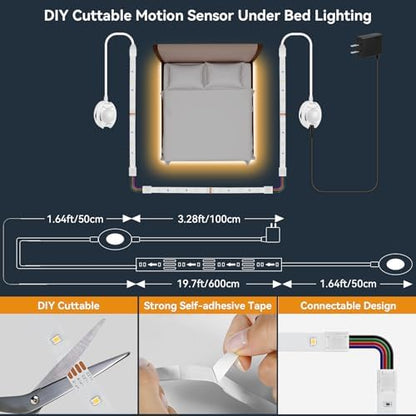 Dual Motion Sensor LED Light Strip Indoor 19.7ft Warm White Night Lighting