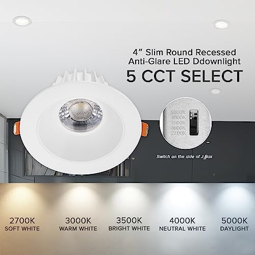 Maxxima 4" Anti-Glare LED Downlight Canless, 1200 Lumens, 5 CCT, White