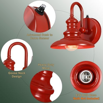 LONEDRUID Dusk to Dawn Sensor Outdoor Gooseneck Barn Light Fixture Red