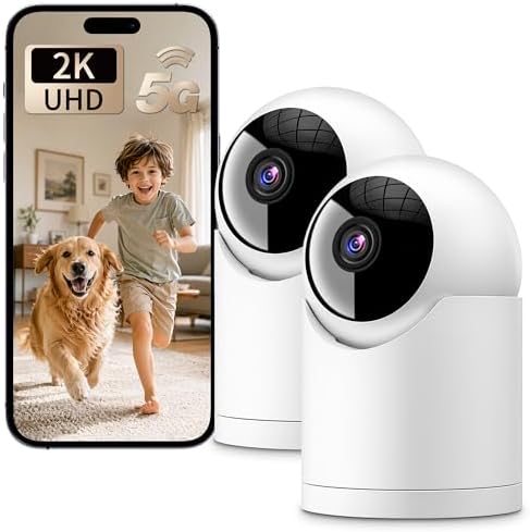 𝟐𝐊 Indoor Cameras for Home Security, Auto tracking,5G & 2.4G WiFi Security Camera for Baby Pet Dog Cat Nanny,AI Voice Output,Instant Alert,Night Vision,24/7 Local Recording, IP65, Work with Alexa,2P