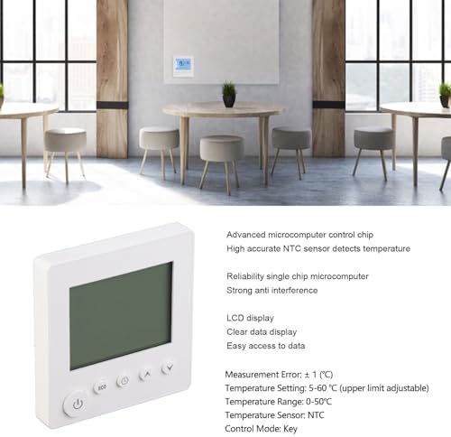 Smart Tat, Thermostat LCD Display Keypad AC 95‑240V 16A Home Electric Heating Digital Non Programmable Thermostats for Baseboard Heater Digital Thermostat Electric Wired