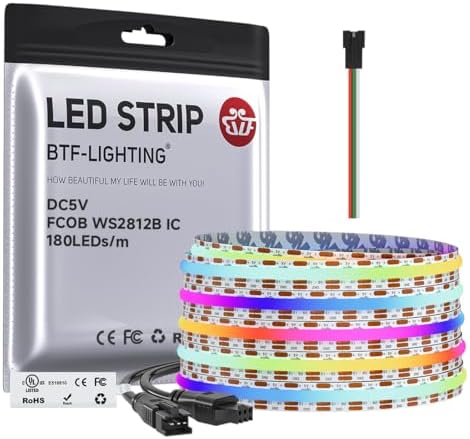 BTF-LIGHTING FCOB COB WS2812B IC RGB LED Strip DC5V 13.1FT 720LED 10mm IP30