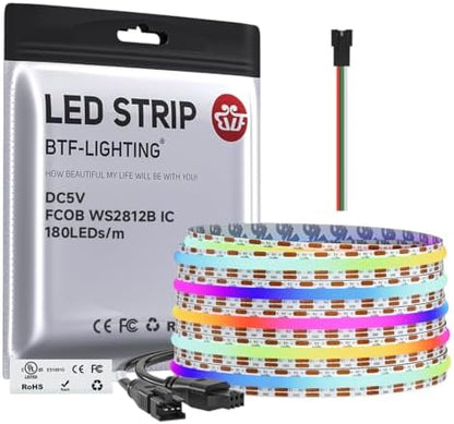 BTF-LIGHTING FCOB COB WS2812B IC RGB LED Strip DC5V 13.1FT 720LED 10mm IP30
