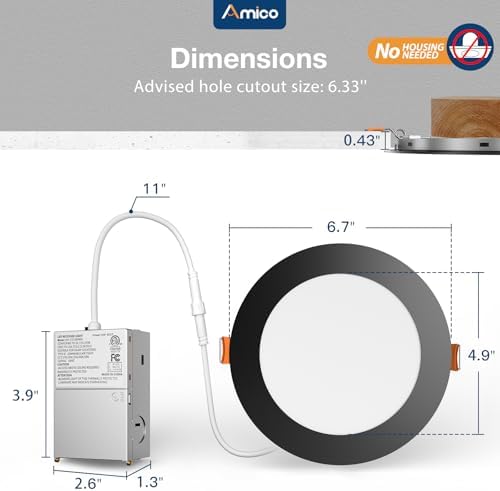Amico 48 Pack 6 Inch LED Recessed Lighting, Canless Wafer Downlight, Black