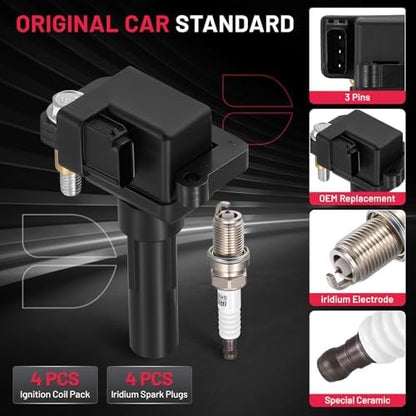 BDFHYK 4 Ignition Coil Pack UF480 and 4 Iridium Spark Plug 7090 Compatible with Subaru Impreza 2002 2003 2.0L H4 Coil for UF-480 E960 52-1749 IC560 22433-AA421 22433-AA560 22433-AA561