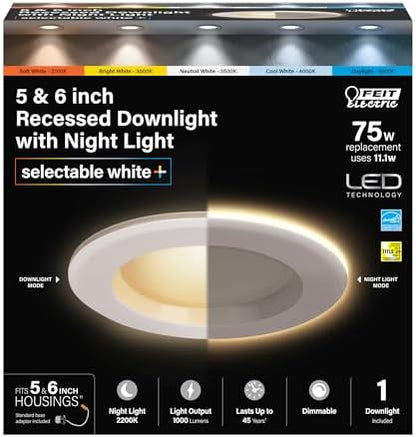 Feit Electric 5/6in LED Recessed Downlight with Night Light Mode, 75W Eq
