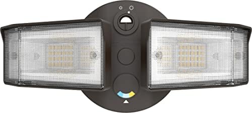 Lithonia Lighting HomeGuard 2-Light LED Outdoor Flood Lights, Outdoor LED Lights, Dusk to Dawn Sensor, Adjustable Lumens, Selectable Color, Square Heads, Dark Bronze (HGX LED 2SH ALO SWW2 120 PE DDB)