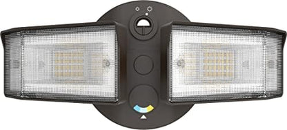 Lithonia Lighting HomeGuard 2-Light LED Outdoor Flood Lights, Outdoor LED Lights, Dusk to Dawn Sensor, Adjustable Lumens, Selectable Color, Square Heads, Dark Bronze (HGX LED 2SH ALO SWW2 120 PE DDB)