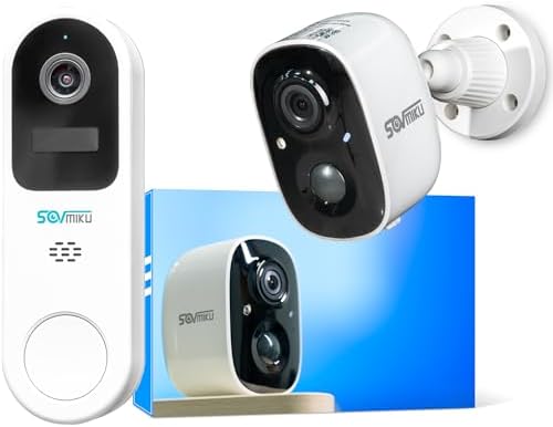 CG6S Security Camera and DB3 2K Smart Video Doorbell with Chime,Battery Powered,Easy to Setup,PIR Motion Detection,Two Way Audio, Audible Flashlight Siren,2.4GHz Wi-Fi Color Night Vision, 180 Days Exc