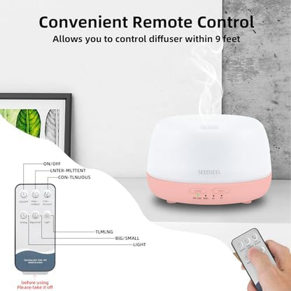 SEEDSEEL 300ML Essential Oil Diffuser with Remote Control, Aromatherapy Diffuser with 7-Color Changing LED Light for Home,Bedroom, Office