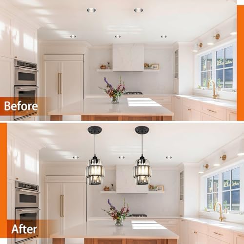 5 and 6 inch Recessed Can Light Conversion Kit, for Ceiling Light Fixture, Pendant Light, Hanging Light, Ceiling Fan, with 7’¾ Beveled & Flat, Steel, Medallion, Black Finish