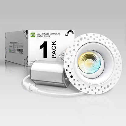 ASD 2 Inch Trimless Gimbal LED Recessed Ceiling Light Fixture, Adjustable Directional Downlight with Junction Box, 5CCT 2700K-5000K, 8W 717 Lumens, CRI90+, Anti-Glare, Dimmable, IC & Wet Rated, ETL