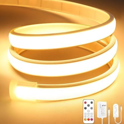 Lamomo COB LED Strip Lights Pro, 9.84Ft Warm White Dimmable Self-Adhesive Led Rope Light with Remote, Flexible Cuttable Waterproof 3000K Silicone Neon Tape Lights for Bedroom, Indoor, Outdoor, Cabinet