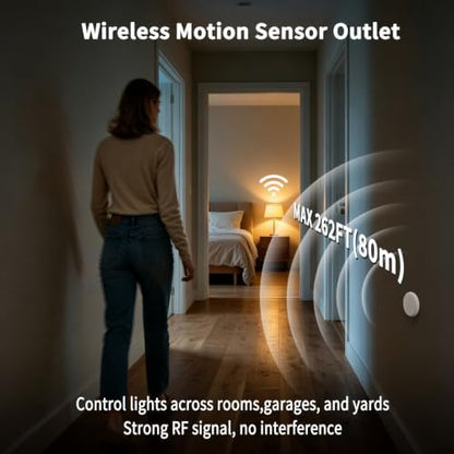 NineLeaf Wireless 260FT Motion Sensor WiFi Remote Smart Slim Outlet | App Control, Adjustable Sensing Mode, WiFi Auto Control Lights Fan Appliances, No Wiring,Garage,2Sensors 3Plugs