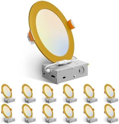Amico 12 Pack 6 Inch Ultra-Thin LED Recessed Ceiling Lights Gold Finish