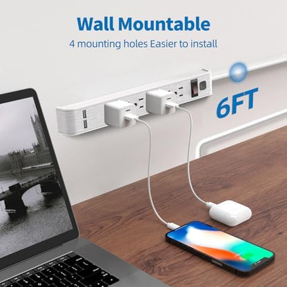 TiFFCOFiO Power Strip Surge Protector, 6 Outlets with 2 USB Ports,