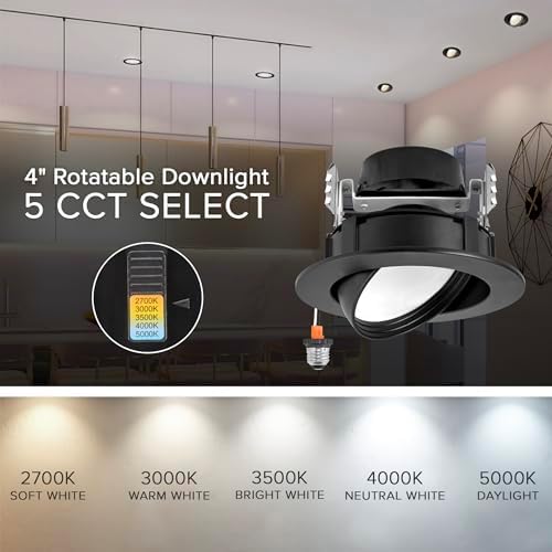 Maxxima 4 in. Rotatable LED Retrofit Downlight Gimbal, 950 Lumens, 5 CCT