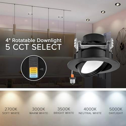Maxxima 4 in. Rotatable LED Retrofit Downlight Gimbal, 950 Lumens, 5 CCT