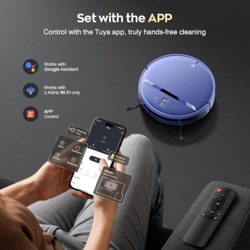 Robot Vacuum and Mop Combo, 2300Pa Strong Suction, 2-in-1 Dust Box and Water Tank, Works with Alexa/Google Assistant, Long Runtime, Schedule, Quiet, Ideal for Hard Floors, Low-Pile Carpets and Pets