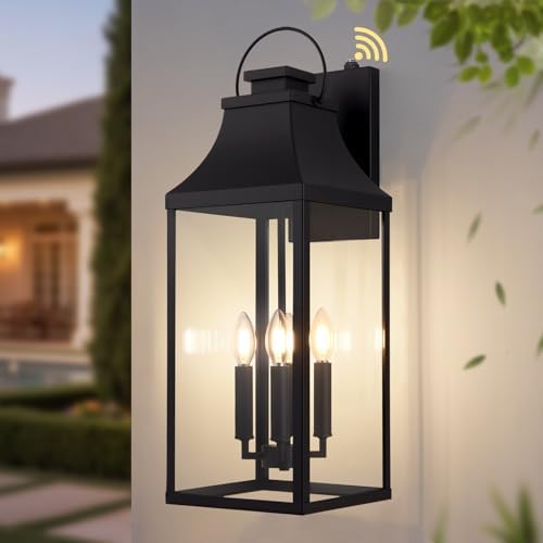 25'' Dusk Dawn Outdoor Wall Light, Large Black Exterior Porch Light Fixture