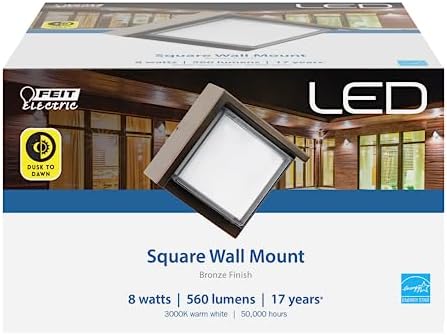 Feit Electric S5sqwm/830/Ddbz 7.5 Watt 500 Lumen 3000 Kelvin Bronze Dusk to Dawn Square Led Wall Light
