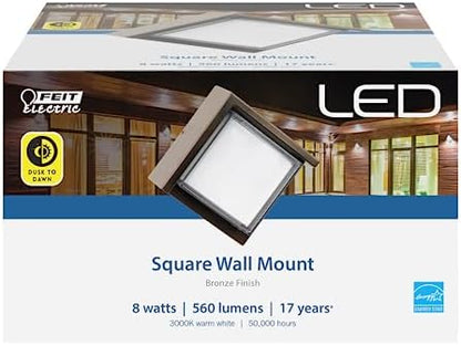 Feit Electric S5sqwm/830/Ddbz 7.5 Watt 500 Lumen 3000 Kelvin Bronze Dusk to Dawn Square Led Wall Light