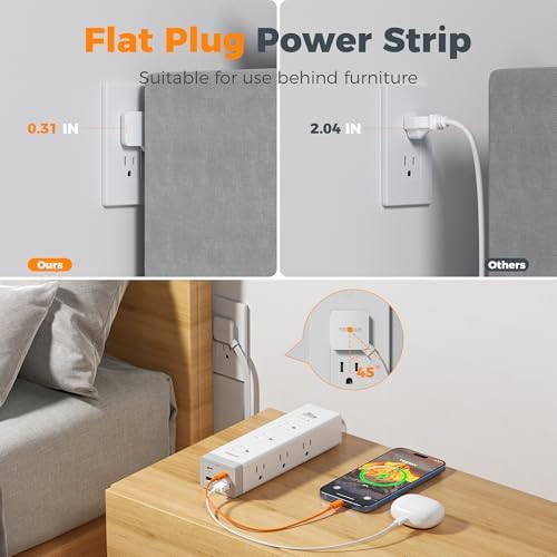 TESSAN Surge Protector Power Strip with 1050J Protection, 15 Ft, Grey