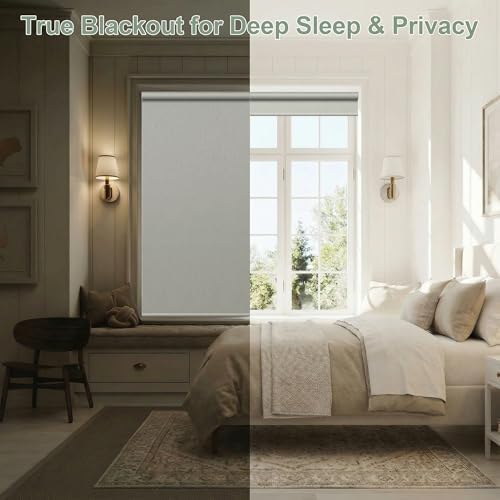 ZSHINE Motorized Blackout Roller Shades Remote Control Rechargeable(82164B)