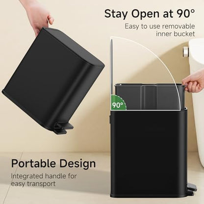TIPGO Small Bathroom Trash Can with Lid Soft Close,1.3 Gallon, Matte Black