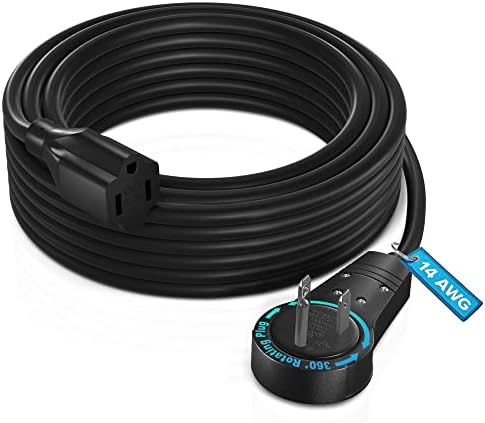 Maximm 50 Ft 360 Rotating Flat Plug Extension Cord, 14 AWG, Black, UL