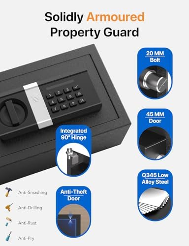 FORFEND Smart Home Safes | WiFi Safe Box App Unlock/Alarm | Voice Control, Kidnap SOS Alarm, Tamper Detect, Frozen Mode | Money Security Lockbox History Track | Digital Caja Fuerte Remote Live Monitor