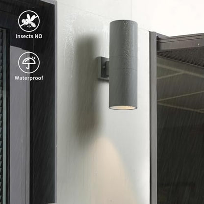 mirrea 18" Modern Outdoor Porch Light in 2 Lights, Matte Gray, 2 Pack