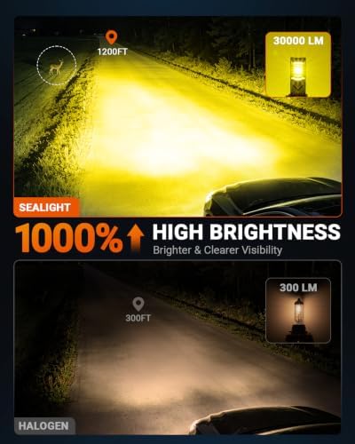 SEALIGHT H10 Yellow LED Fog Light Bulb, 30000LM 9140 9145 Fog Lights, 3500K