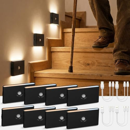 wowatt 8PCs Rechargeable Stair Lights Motion Sensor Indoor,3 Color Changing