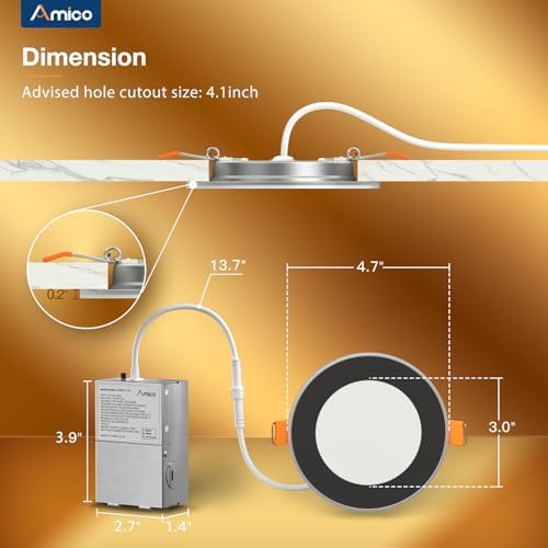 Amico 2 Pack 4 Inch LED Recessed Light with Night Light, 5CCT, Black
