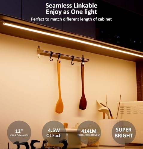Leetdud Under Cabinet Lighting Plug in, 12 Inch 1 Pc, Linkable AC120V 3CCT 3000K/4000K/5000K Ultra Slim, LED Under Cabinet Lights for Counter Light, Kitchen, Shelf, Sink, Workshop, Desk，White