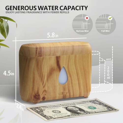 Flame Diffuser for Essential Oils, 200ml Ultrasonic Aroma Diffusers with Cool Mist, Aromatherapy Diffuser with Auto-Off Protection, Small Humidifier for Home,Office,Bedroom,Gift (7 Colors Wood)