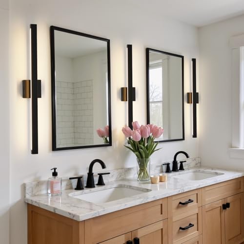 Modern Bathroom Vanity Light Black Bathroom Light Fixture Over Mirror 32 Inch 26W Dimmable 5CCT LED Vanity Light Bar for Bathroom Mirror Cabinets Bedroom
