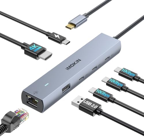 MOKiN 10Gbps USB C Hub Ethernet, 7 in 1 USB C Adapter for MacBook Pro/Air with 4K@60HZ HDMI, 3*USB-C 10Gbps Data, RJ45, USB 2.0, 100W PD, USB C Dongle for MacBook Pro/Air/Dell/HP/Thinkpad/Lenovo.