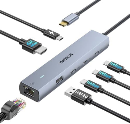 MOKiN 10Gbps USB C Hub Ethernet, 7 in 1 USB C Adapter for MacBook Pro/Air with 4K@60HZ HDMI, 3*USB-C 10Gbps Data, RJ45, USB 2.0, 100W PD, USB C Dongle for MacBook Pro/Air/Dell/HP/Thinkpad/Lenovo.
