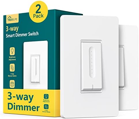 TREATLIFE 3 Way Smart Dimmer Switch 2 Pack, 2 Master 3 Way Dimmable Light Switches, 2.4GHz WiFi Smart Switch Compatible with Alexa and Google Home, Neutral Wire Needed, No Hub Required