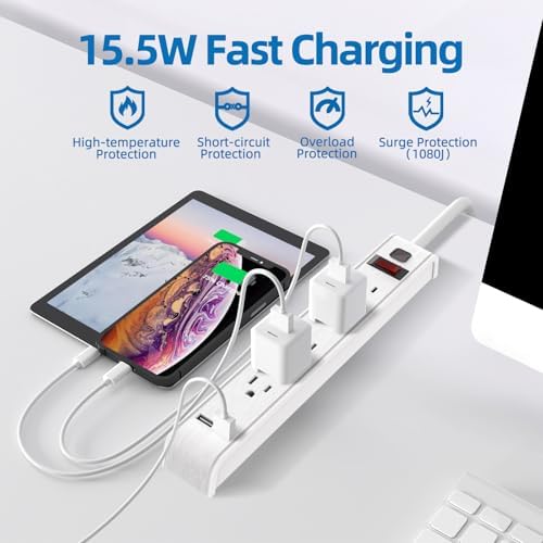 TiFFCOFiO Power Strip Surge Protector with 6 Outlets & 2 USB Ports, 14 AWG