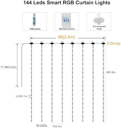 Smart Curtain Lights RGB 5050 Built in Chip with APP Remote Control