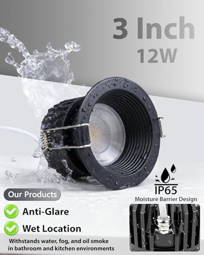 Adetu 1 Pack 3 Inch Black 5CCT Anti-Glare LED Downlight, Recessed Light