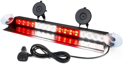 Xprite 16 inch White Red Emergency Strobe Dash Lights, Interior Windshield Flashing Light w/Suction Cups for Construction Towing Snow Plow Pickup Work Trucks Cars (Aluminum Housing)